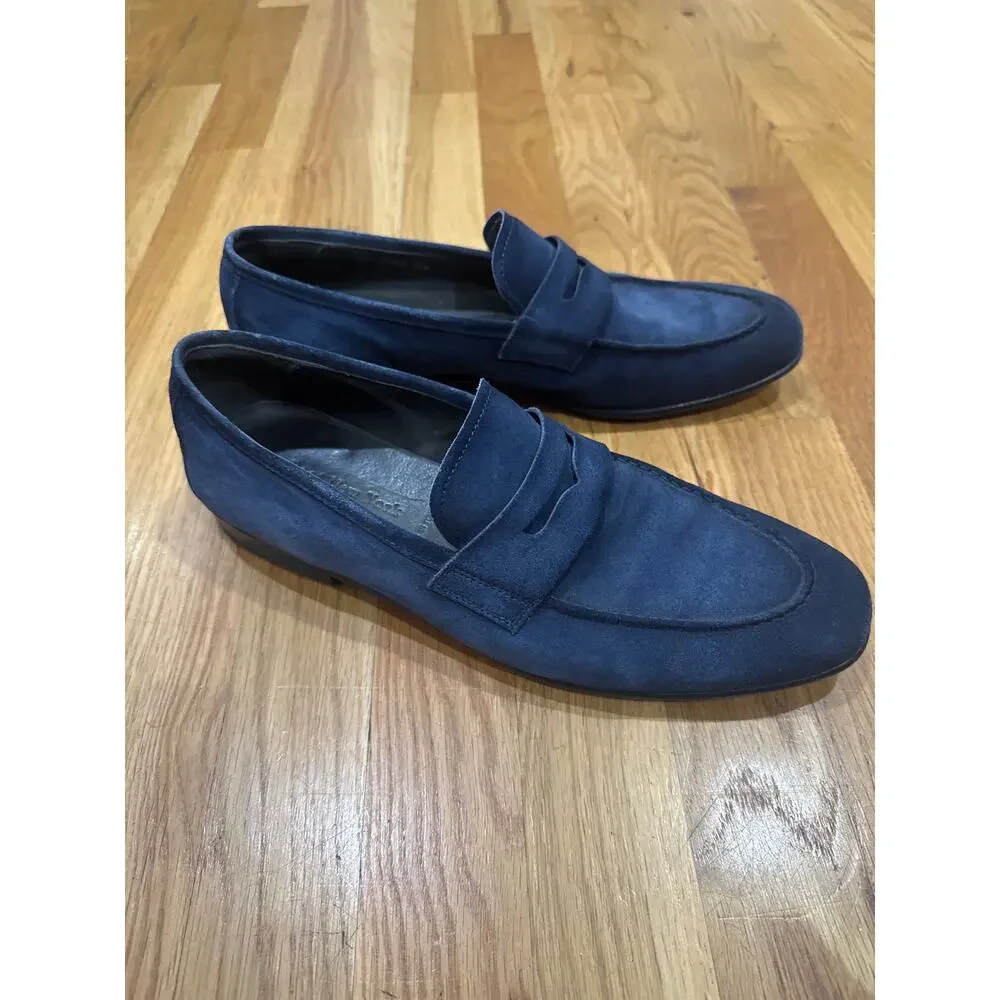 To Boot New York Adam Derrick Men 9.5 Navy Blue Suede Penny Loafers Italy